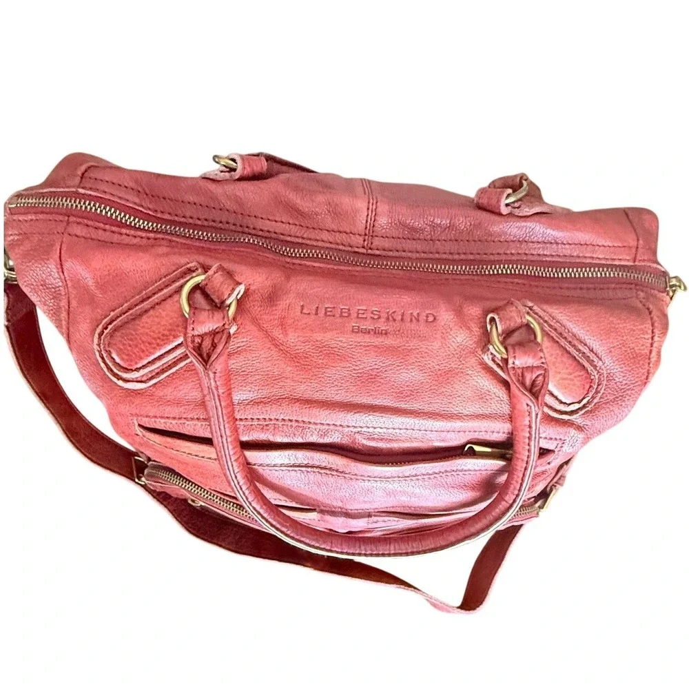 Liebeskind Berlin Anny Fire Red Leather Multi Pocket Satchel Crossbody Bag y2k